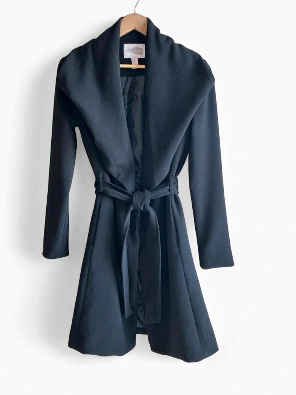 Forever 21 Oversized Drape Collar Tie Waist Peacoat Black Size XS Dark Academia